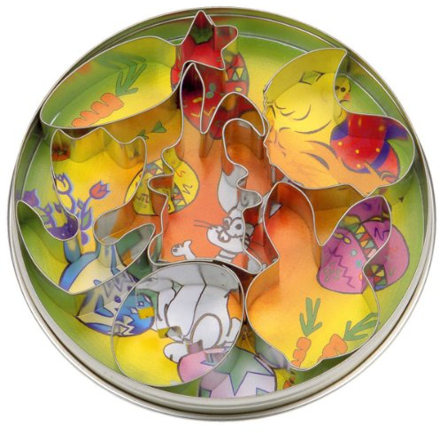 Städter 023611 Plätzchen-Ausstecher Ostern (Hase mit Schlappohr, Möhre, Hasengesicht, Ei, Küken und Blume), 6-teilig, weißblech