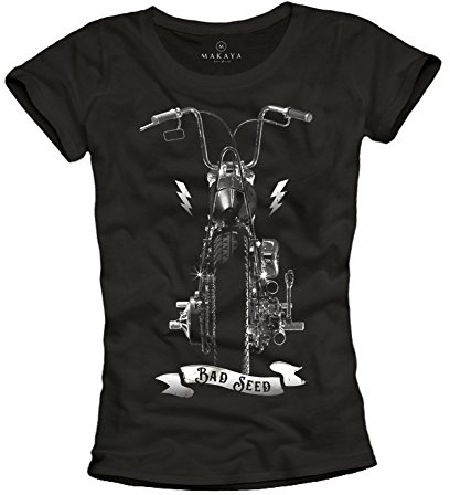 MAKAYA Motorcycle Gifts for Women - Chopper Motorbike T-Shirt Black M