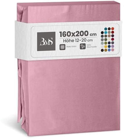 Bettwaesche-mit-Stil Mako Satin Spannbettlaken Spannlaken Spannbetttuch (160 cm x 200 cm, Matratzenhöhe 12-20 cm, Rosa)