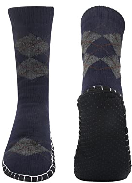 Vihir Men's Slipper Socks With Suede Non Slip Sole -Winter Knitted Home Warm Floor Indoor Stocking House