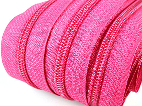 6 m endlos Reißverschluss 5 mm Laufschiene + 15 Zipper Meterware teilbar Farbwahl (pink)