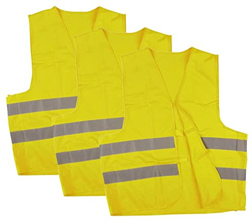 werkstatt-king.de Warnweste, Sicherheitsweste, Pannenweste mit Reflexstreifen EN ISO 20471 3 Stück, Farbe:gelb, Größe:L