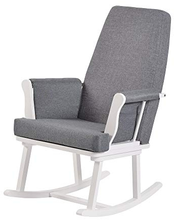 KUB® Haldon - Sedia a dondolo per allattamento (bianco e grigio), cuscini imbottiti con tasca portaoggetti, movimento a dondolo fluido, facile da montare, base in legno massiccio (bianco)