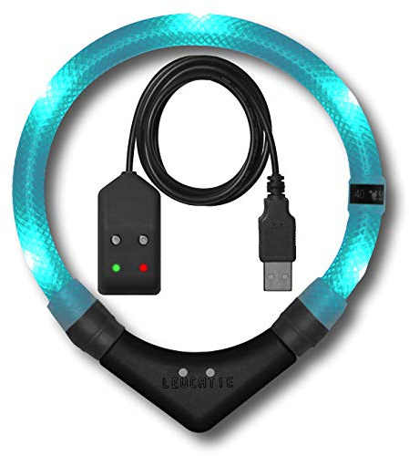 LEUCHTIE® Easy Charge Leuchthalsband Hund aufladbar, wasserdichtes LED Halsband, Leuchtband für Hunde 25 h Leuchtdauer, extrem hell, türkis Größe 47,5