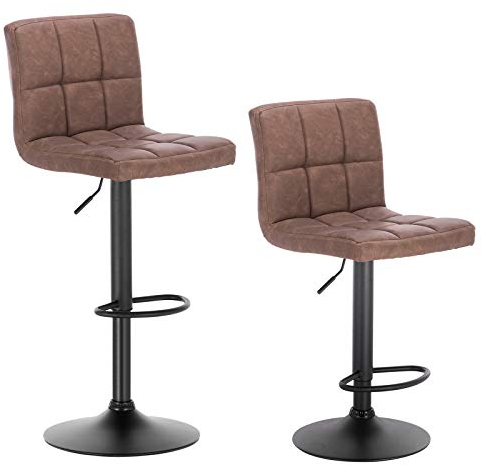 WOLTU Barhocker 2er Set Barstühle Dunkelbraun, Höhenverstellbar, Drehstühle, Küchenstühle mit Rückenlehne und Fußstütze, Robuster Metallrahmen, gemütliche PU weiche Sitzfläche