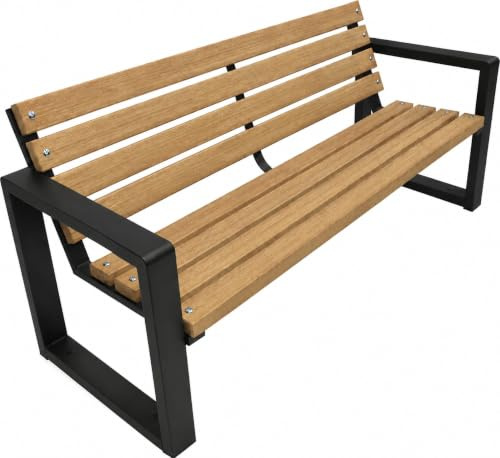 Primario Grande Gartenbank Holz mit Rückenlehne, 150 cm - Tik | Massives Fichtenholz & pulverbeschichteter Stahl, bis 500 kg, wetterfest, Sitzbank für Garten, Terrasse & Park, Grande