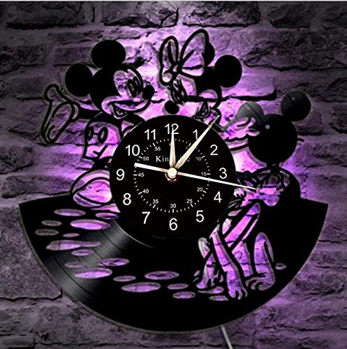 Orologio da Parete in Vinile, Topolino registrare Tema Orologio da Parete, Decorazione della casa dell'orologio di Parete dei Regali creativi d'Arte per Bambini Fatti a Mano,B