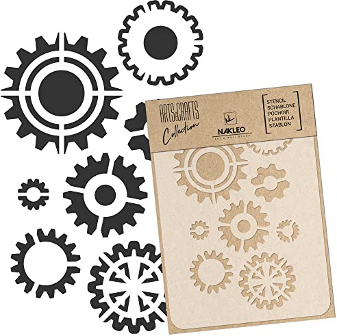 NAKLEO Malschablone für Handwerk A4 21x30cm, Fabrik Zahnräder Mechanismus Muster, Wiederverwendbare Kunststoff DIY & Scrapbooking Zeichenschablone, Decoupage Kunst Vorlage, Wand Stoff Möbel Holz