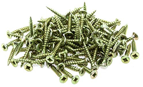 3mm x 25mm Small Yellow Steel Countersunk Wood Screws - Chipboard Screws Pack of 100 B08E