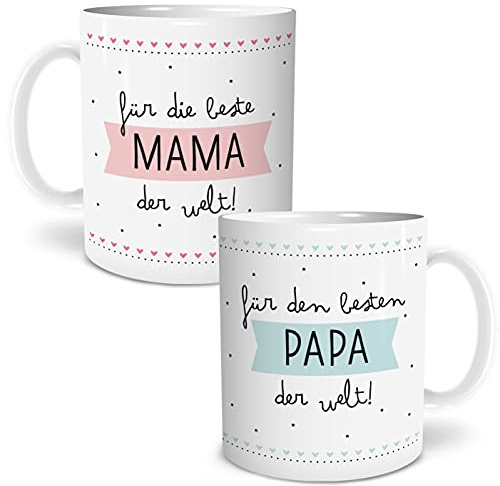 OWLBOOK® Geschenkset 2 Tassen Beste Mama und bester Papa | Geschenke für Eltern zu Weihnachten | Weihnachtsgeschenke | Kaffeetasse Keramik 300 ml