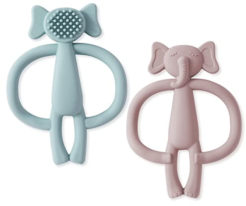 Vicloon Baby Beißspielzeug,2 Stück Baby Spielzeug und Zahnungshilfe für 3 6 9 Monate,Kinderzahnbürste Zahnungshilfe,Beißring aus Silikon BPA-frei, Beißspielzeug Baby für Jungen & Mädchen,ab 3 Monaten