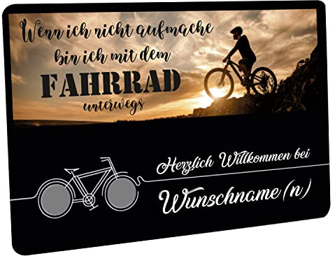 Crealuxe Fussmatte mit Wunschtext/Wunschname Wenn ich Nicht aufmache/Fahrrad - 60x40 cm - Gummi Rückseite/rutschfest - Filzoberfläche - Bedruckte Türmatte - Innenmatte -