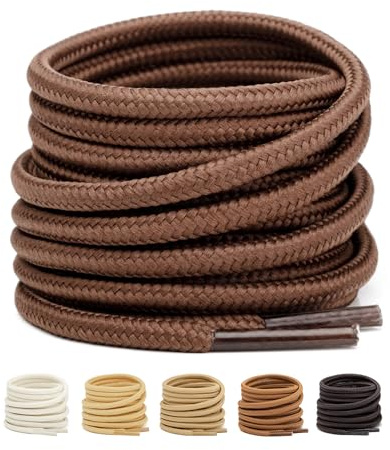 Stepace Cordones Redondos para Botas [ 2 Pares ] Cordones Duraderos de Zapatos para Montaña, Calzado de Seguridad y Zapatos de Senderismo - Diámetro 4 mm Marrón 137