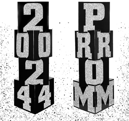 Queekay 8 Pcs Prom Column Standup Photo Booth Decorations 2026 Prom Backdrop Balloon Boxes Cardboard Decoration Column for Party College, 11.8 x 44.9 Inch(Silver, Black)