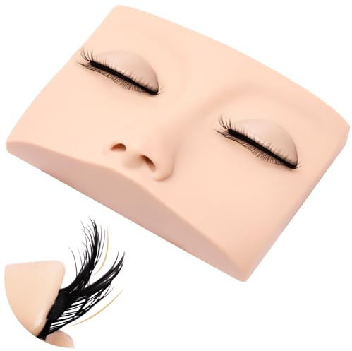 Embagol Cabeza de maniquí de pestañas de doble capa, cabeza de goma realista suave al tacto con 2 capas de párpados reemplazados, cabezal de maquillaje de entrenamiento (1 par de párpados extraíbles)