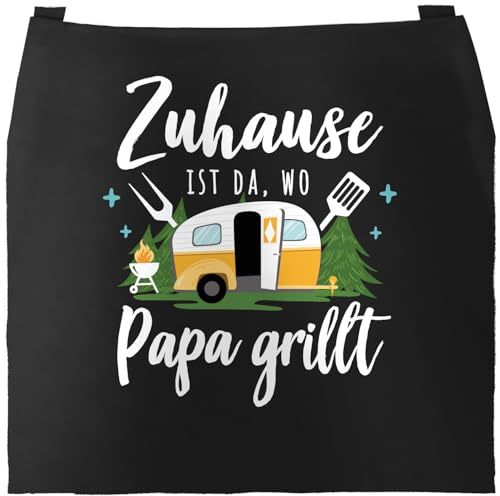SpecialMe® Grillschürze mit Spruch Zuhause ist da wo Papa grillt Geschenk Vatertag Camping Wohnwagen