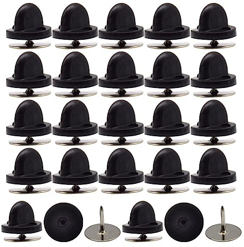 Hocansen 200 Pcs/100 Set Rubber Pin Backs 10mm Pin Safety Keeper with Metal Blank Pins,Pin Cap for Lapel Pins Brooches Ties Hats Badges Replacement (Black)