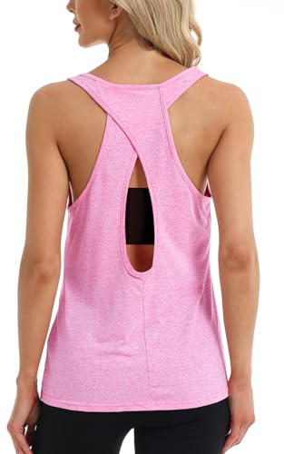 Superora tanktops dam sport yoga racerback fitness löpning träning löptopp ärmlös skjorta toppar, ROSA, S