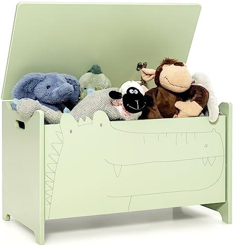 GYMAX Scatola per Giocattoli con Coperchio, Organizer per Giocattoli a Forma di Coccodrillo con Pratiche Maniglie, Cassapanca Contenitorei per Bambini, verde, 60 x 33 x 37,5 cm (Verde)