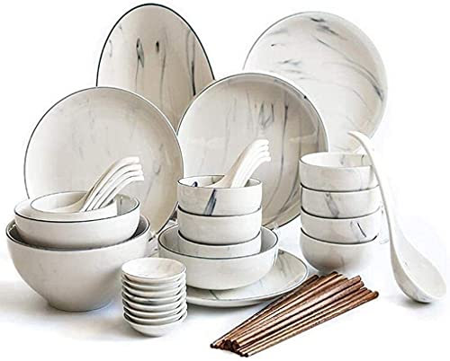 Juego de vajilla para el hogar o restaurante especial, juego de cena, juego de vajilla de mármol de 41 piezas Juego de vajilla de porcelana Servicio combinado para 8 personas