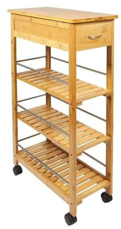 HOMION Kitchen Trolley with Drawer Slim Portable Space Saver Wood Organiser Cart Island Storage Basket Utility Organizer Rack Islands Storage Cart Corner Kitchen Storage Trolley