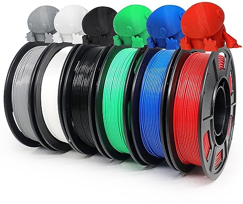 YOUSU pla plus filament 1.75, 3d drucker filament, 3d filament pla+ bündel, 250gx6 rollen (Schwarz/Weiß/Grau/Rot/Blau/Grün)