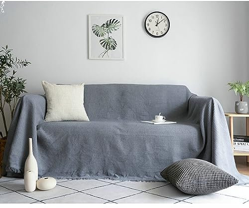 Gualiy Couch Überzug 180x230cm, Einfarbig mit Quasten Couchbezug 2 Sitzer Antirutsch Sofa Überwürfe Dunkelgrau Sofa Überzug für Schlafzimmer