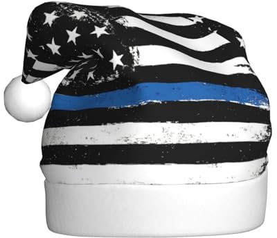 Blaue Dünne Linie Usa Flagge Weihnachtsmütze, Nikolausmütze Für Erwachsene Drucken Komfort Plüsch Xmas Hut Für Weihnachten Neujahr Liefert