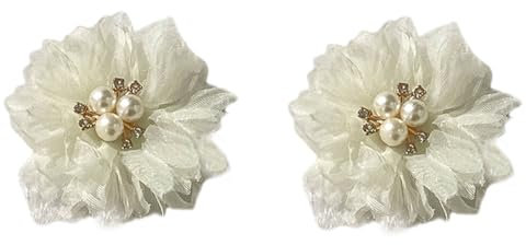 Kabelife 2 Stück Schön Blume Brosche, Ansteckblume, Haarblume Haarblüte mit Strass Perle Haarschmuck Sicherheitsnadel, Hochzeit, Party, Dekoration(Beige)