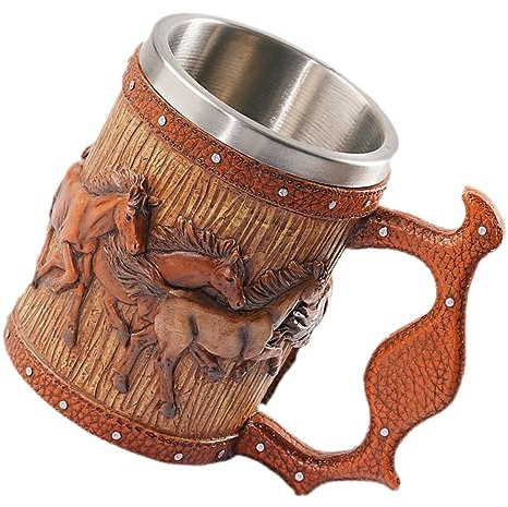 MAGICLULU Boccale per Birra in Resina Spessa, Stile Vichingo Rotondo Decorativo, Resistente a Crepe e Rotture, Tazza Capiente per Bar e Feste