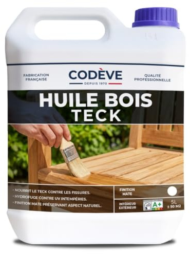 Huile Teck - Codeve Bois - 5L - Intérieur/extérieur - Incolore Pour La Protection D'un Meuble De Jardin, Sol Ou Terrasse Teck.