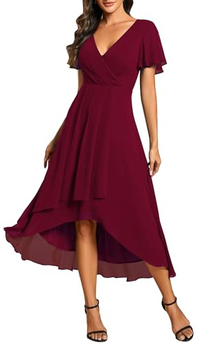 Ever-Pretty Abito da Ospite Scollo A V Maniche A Volant Gonna A Trapezio Abiti Cerimonia Donna Eleganti EG02084