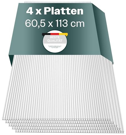 Plaques alvéolaires pour serre 60,5 x 113 cm – Plaques en polycarbonate, plaques en plastique de 4 mm, plaques de serre résistantes aux intempéries, plaques alvéolaires en polycarbonate, toit ondulé
