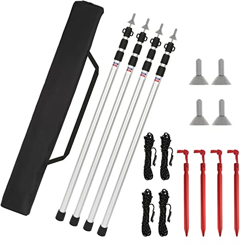 Vkechh Tältstång, tältstänger aluminium justerbar från 87,5 cm till 234,5 cm, tältstänger, teleskop för camping, tältstång med 3 segment, teleskopstång för tält, kartong, silver, med förvaringsväska