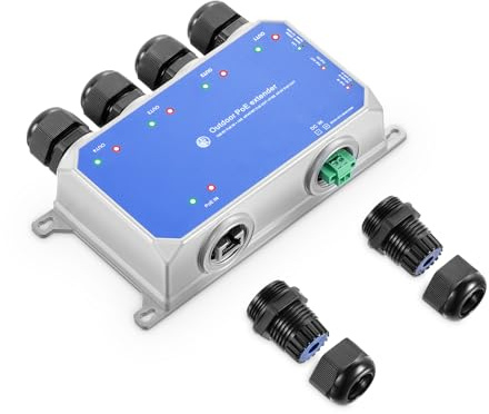 MokerLink IP67 Outdoor 5 porte Gigabit PoE Extender, IEEE 802.3 af/at/bt PoE Ripetitore 90 W, 10/100/1000 Mbps, 1 PoE in 4 PoE Out, montaggio a parete, in metallo, impermeabile, POE Passthrough Switch