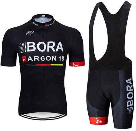 Herren Radtrikot kurzärmliges Set Radbekleidung Pro RennradJersey und Radhose mit 19D Gepolstert (Black-1, 5XL)