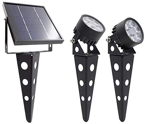 Solar Spot Lights Outdoor Legacy Mini 50X Twin Solar-Powered LED Spotlight (Cool White LED) for Outdoor Garden Yard Landscape Uplight Downlight, Waterproof, Black Finish