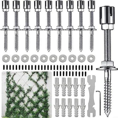 CWOQOCW Pflanzenkletter-Set, Kreuzkopf-Abstandsbolzen und Kunststoff-Erweiterungsanker, Unterlegscheiben, schwarzer Mantelschlüssel, Schraubenschlüssel-Set, Gartendraht, Edelstahlzaun, Drahtrolle