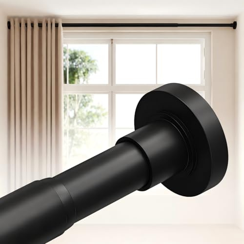 ALLZONE Tension Curtain Rods for Windows 66 to 120 Inches, Black Curtain Rods No Drilling, Heavy Duty Extra Long Tension Rod for Curtains, Outdoor Curtains Rod for Patio, Bedroom