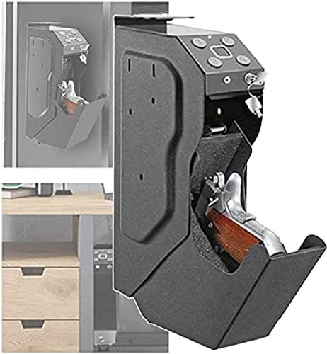 Fingerprint Gun Safe Box, 3 In 1 Pistol Safe Box (Fingerprint Biometric+Password + Spare Key Lock), Steel Security Guns Strongbox, Wall Mounted Pistol Safe, For Desk Cabinet