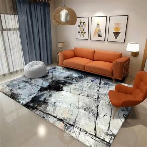 RUGMRZ Auslegware Teppichboden Teppich Badezimmer Licht Luxus Blaue Tinte Malerei Design Schlafzimmer waschbar Quadratisch 80X150CM