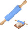 YALiya Rouleau a Patisserie en Silicone, Rouleau à Pâtisserie avec Poignées en Bois, Antiadhésif Surface, 31CM×4,2CM, pour la Cuisson de Pizzas, Pate, Gateau, Pâtes
