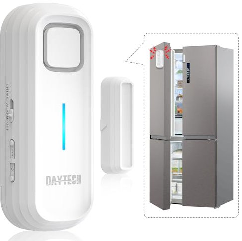 DAYTECH Freezer Door Alarm with Delay 1/2/3/4 Mins When Opend Window Alarm Close Doors Reminder Fridge Door Alarm Sensor or Chime 0 to 120 dB for Door Ajar Warning White 1 Pack