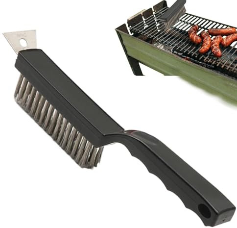 Brosse de barbecue | Brosse de barbecue en métal | Brosse de nettoyage pour barbecue | Brosse de nettoyage pour barbecue avec poils métalliques coudés et boucle de suspension | Brosse de nettoyage