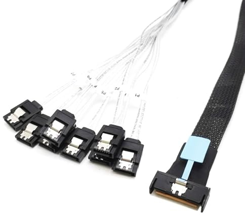 LUOFENG Câble serveur MCIO 8i 74p vers 8 x SATA MCI0 8i 74 broches mâle vers 8 x SATA mâles 50 cm