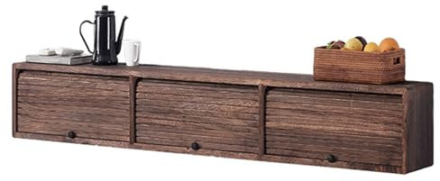 HOLGVE Mueble de TV Madera Maciza, Mueble para TV Nogal Montadas En La Pared, Mueble de TV con Puerta Enrollable, Consola Multimedia for Muebles de Sala Estar