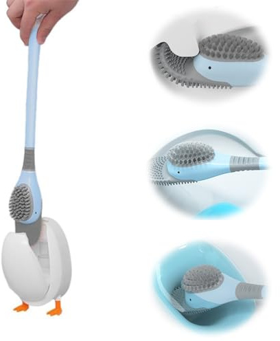 Yuqilin Escobillas de Baño Cepillo Limpieza Baño Lindo Cepillo con Forma de Pato,Juego de Escobilla y Soporte para Inodoro Escobilla Aseos(Azul)