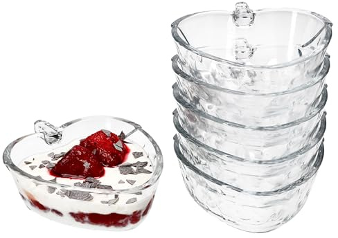 MamboCat 6er Set Strawberry Erdbeerschale I 180 ml I (LxB) 13,3x10,5cm I Servierschüssel aus Glas mit Erdbeer-Relief für Dessert, Joghurt, Früchte & Co.