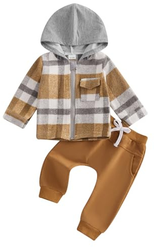 Geagodelia Ensemble de survêtement pour enfants de sport, vêtements pour bébé, jogging, contraste, couleur avec capuche, oreilles d'ours + pantalon de jogging, D Marron, 3 ans