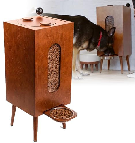 YEHOZZ Dog Food Storage Container, Pet Feeder Station,Wooden Pet Food Storage Cabinet with Pull-Out Dog Bowl,Easy Clean Dog Food Bin, Cat Food Container Jar,HighLegs-S